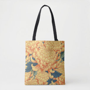 Bolsa Tote crisântemos japoneses: padrão floral amarelo.