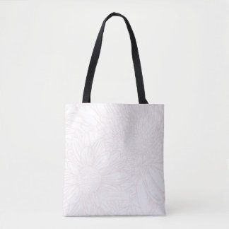 Bolsa Tote Crisântemos Rosa Pálido Desenho Linear com Nome