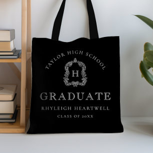Bolsa Tote Crista de Monograma Preto e Branco Graduação