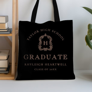 Bolsa Tote Crista de Monograma Rosa Preta Graduação