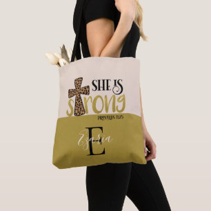 Bolsa Tote Cristã Personalizada Ela É Forte Provérbios 31