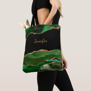 Bolsa Tote Cristal de Ágata Preto Verde Moderno Nome Personal