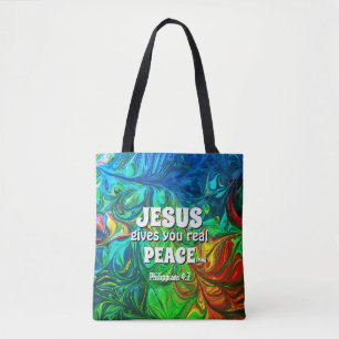 Bolsa Tote Cristianismo JESUS DÁ PAZ REAL Resumo Ciano