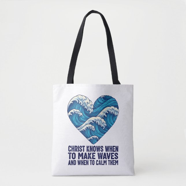 Bolsa Tote Cristo azul oceânico e design de ondas (Frente)