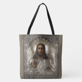Bolsa Tote Cristo Pantocrator Silver Oklad Riza Ícone Russo