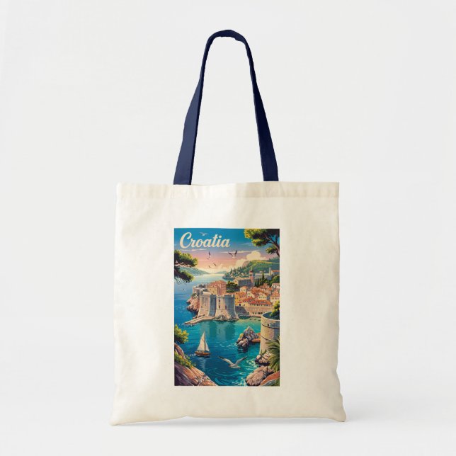 Bolsa Tote Croatia Dubrovnik Illustration Travel Art Vintage (Frente)