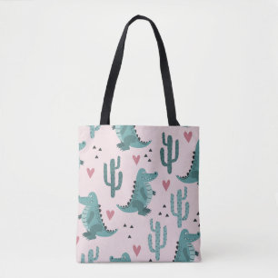Bolsa Tote Crocodilo bonito, padrão de crocodilo vintage.