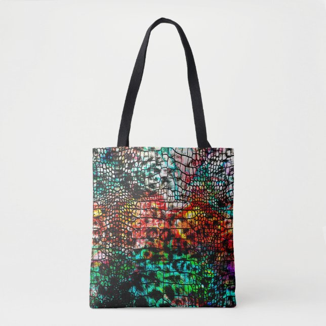 Bolsa Tote Crocodilo e padrão-leopardo com abstra colorido (Frente)