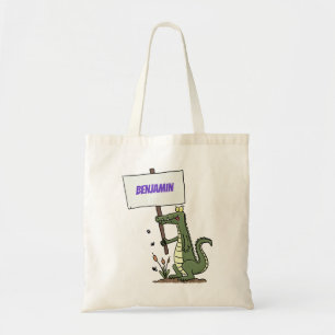 Bolsa Tote Crocodilo engraçado, alinhador com cartoon