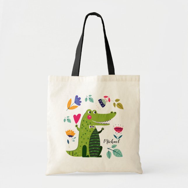 Bolsa Tote Crocodilo Engraçado | Presente de nome personaliza (Frente)