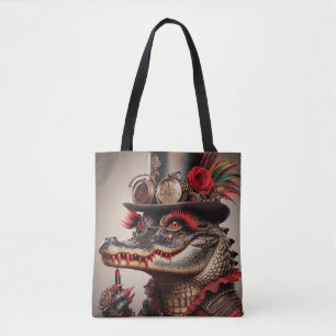 Bolsa Tote Crocodilo Steampunk Top Hat Red Lipstick