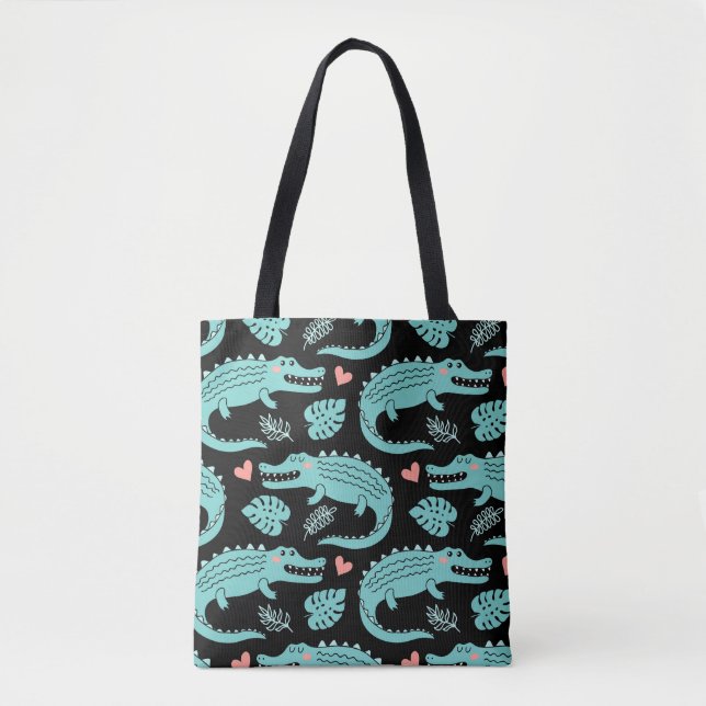 Bolsa Tote Crocodilos de animação, um padrão perfeito. (Frente)