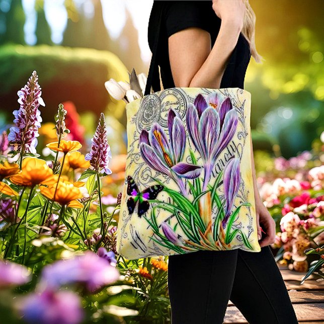 Bolsa Tote Crocus e borboleta (Criador carregado)