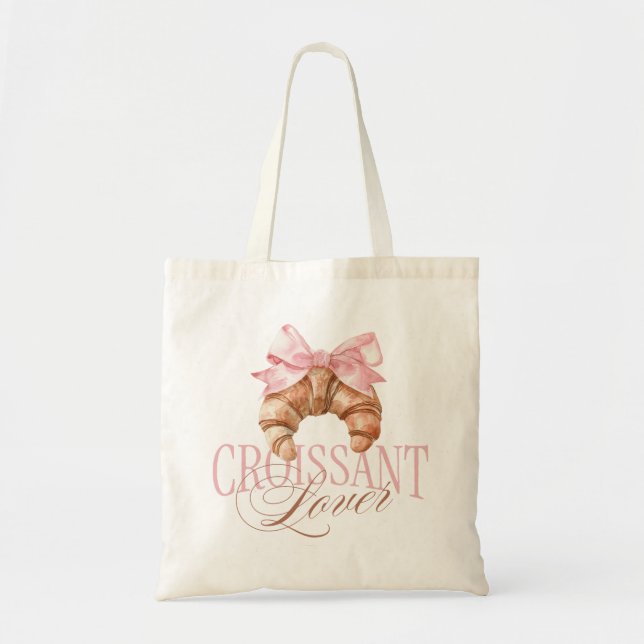 Bolsa Tote Croissant Coquete Francês com Laço Rosa Suave (Frente)