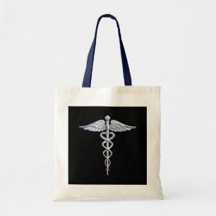 Bolsa Tote Cromo Como Caduceus Símbolo Médico Decor Preto