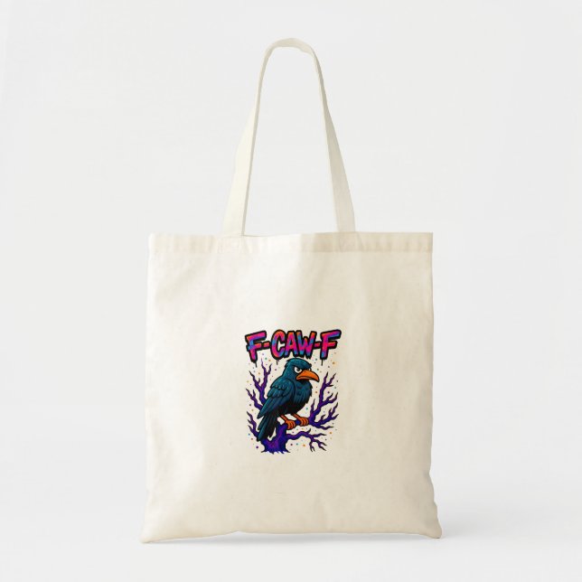 Bolsa Tote Crow, F-Caw-F Pássaro Engraçado Lua Gótico Humor A (Frente)