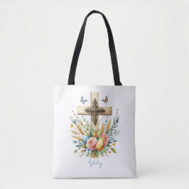 Bolsa Tote Crucifixo de Páscoa Personalizado em Aquarela