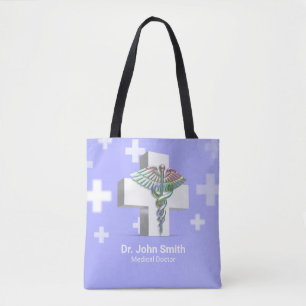 Bolsa Tote Cruz Branca de Caduceus 3D Médico Holográfico