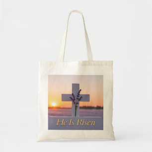Bolsa Tote Cruz branca minimalista adornada com lavanda