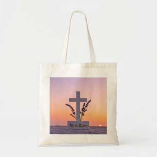 Bolsa Tote Cruz branca minimalista adornada com lavanda