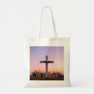 Bolsa Tote Cruz branca minimalista adornada com lavanda