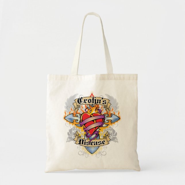 Bolsa Tote Cruz & coração da doença de Crohns (Frente)