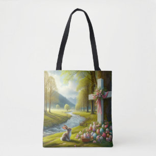 Bolsa Tote cruz de páscoa com coelho e ovos