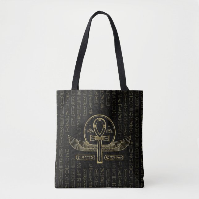 Bolsa Tote Cruz Egípcia - Ankh - Dourado e negro (Frente)