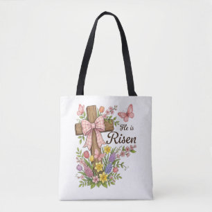 Bolsa Tote Cruz Floral Cristã - Ele Ressuscitou Religiosa