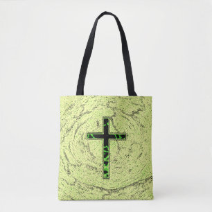 BOLSA TOTE CRUZ NEGRA E VERDE COM FUNDO MARÁVEL