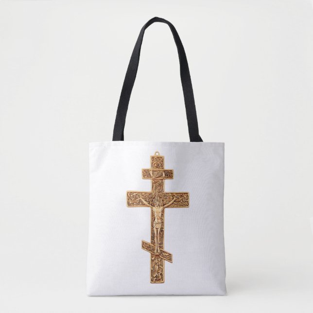 Bolsa Tote Cruz Ortodoxa de Ouro Elegante (Frente)