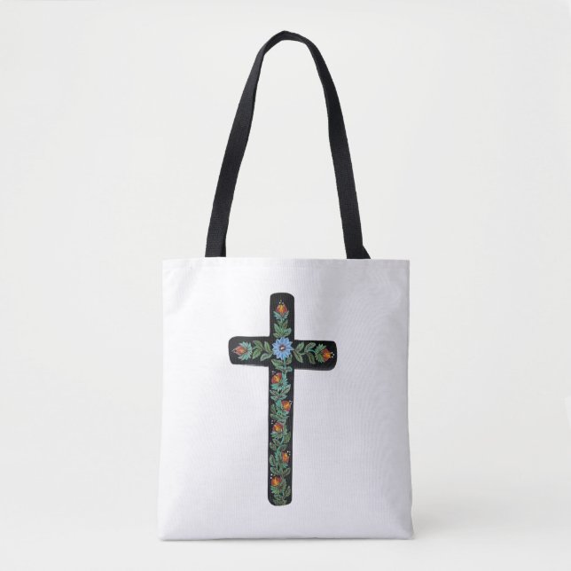 Bolsa Tote Cruz Pintada com Flor Azul (Frente)