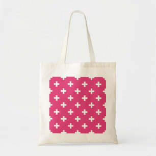 Bolsa Tote Cruzes de polca branca em fuchsia
