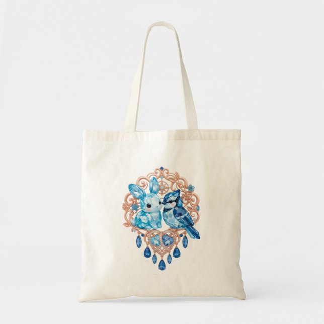 Bolsa Tote Crystal Blue Bunny and Blue Jay Heart (Frente)