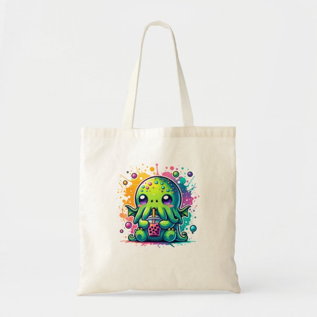 Bolsa Tote Cthulhu Kawaii Anime Alienígena Bubble Tea (Frente)