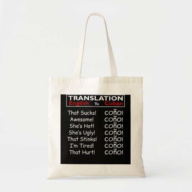 Bolsa Tote Cubano Engraçado Cono Bilíngue Slang T (Frente)