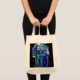 Bolsa Tote Cubo de Quebra-Cabeça Futurista em Cromo