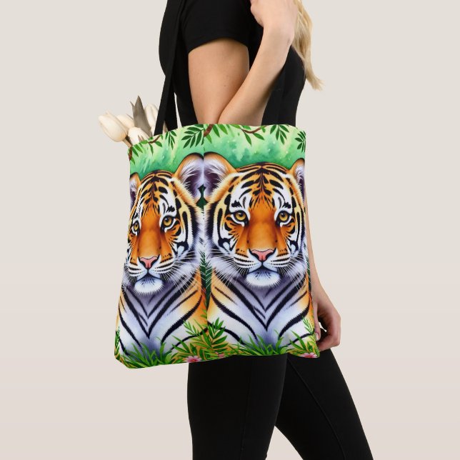 Bolsa Tote Cubo de tigre botânico ousado (Close Up)