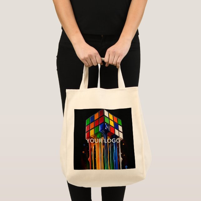 Bolsa Tote Cubo Mágico Cromado Arco-Íris Derretendo (Frente (produto))