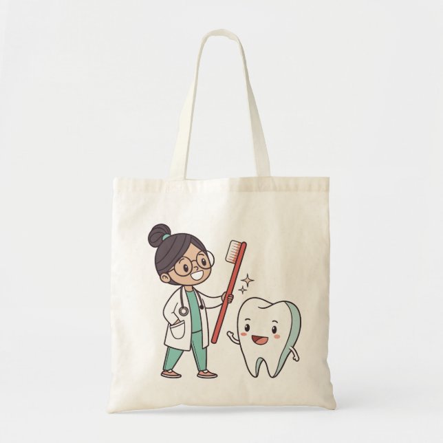 Bolsa Tote Cuidados dentários com dentes felizes (Frente)