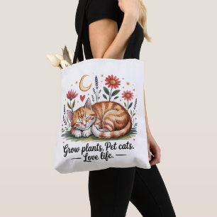 Bolsa Tote Cultive Plantas que os Gatos Amam Vida Fofa Jardin