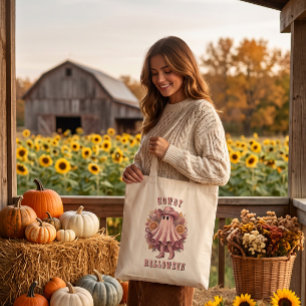 Bolsa Tote Cumprimentos de Halloween Fantasma Vaqueiro Rosa