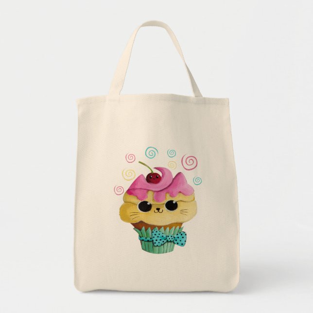 Bolsa Tote Cupcake bonito do gatinho (Frente)