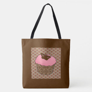 Bolsa Tote Cupcake cor-de-rosa do fosco da morango