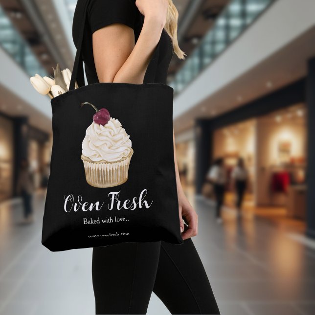 Bolsa Tote Cupcake de cerejeira pastelaria Chef Negro (Criador carregado)