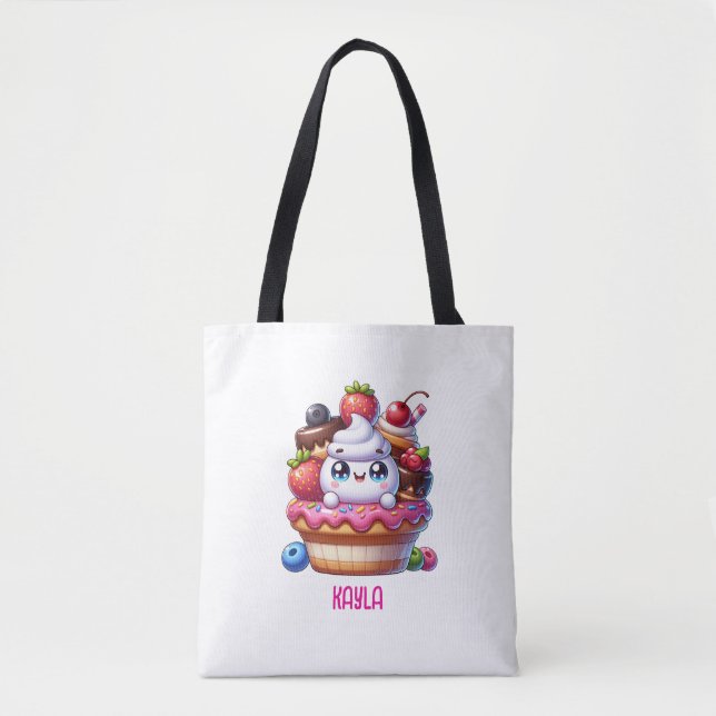 Bolsa Tote Cupcake de morango Kawaii Cute Personalizado (Frente)