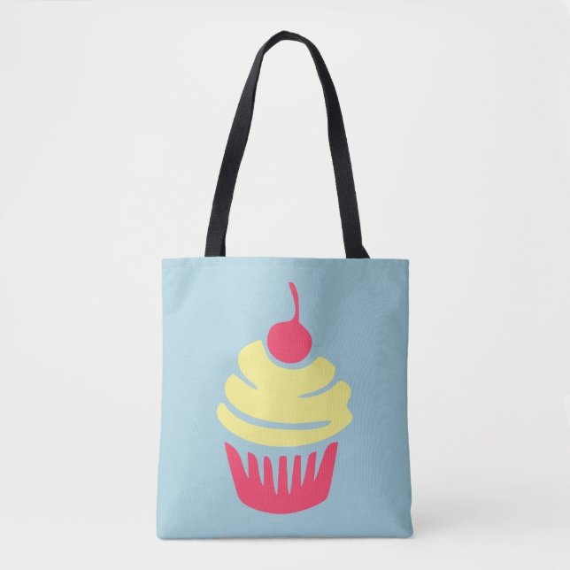 Bolsa Tote Cupcake rosa e amarelo com cereja no topo (Frente)