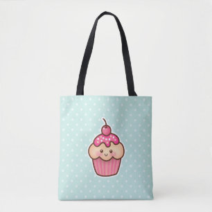 Bolsa Tote Cupcake rosa Kawaii e Bolinhas azuis de Casa Branc