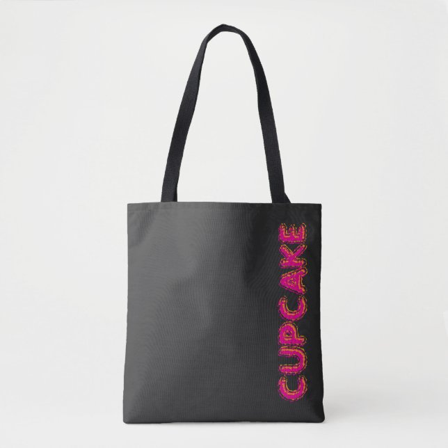 Bolsa Tote Cupcake Rosa Texto Personalizado Preto  (Frente)