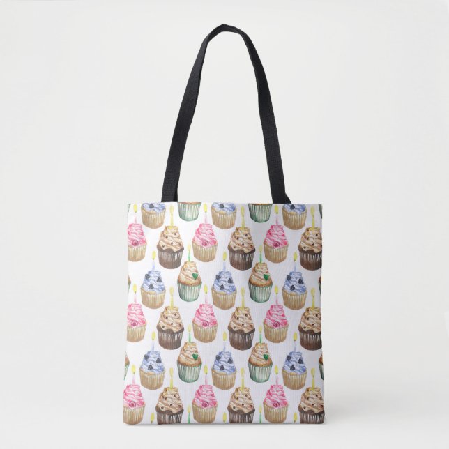 Bolsa Tote Cupcakes aquarela (Frente)